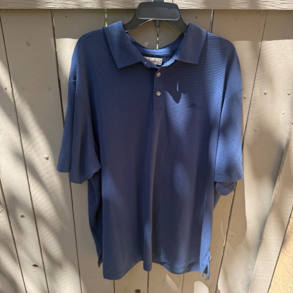 Tommy Bahama Mens XXL Navy Blue‎ Ribbed Emfielder Polo Shirt Short Sleeve Modal